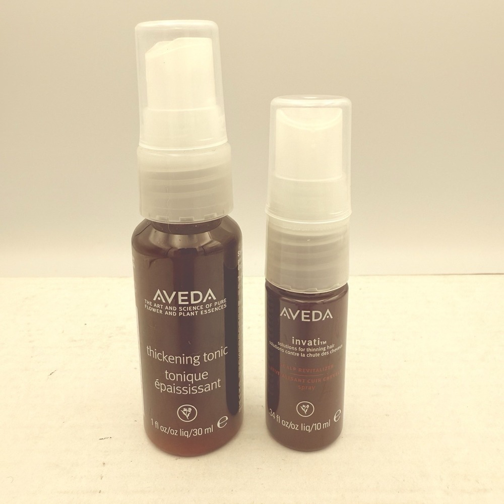 AVEDA 2 travel size Invati Scalp Revitalizer .34 Oz and Thickening Tonic 1.0 Oz